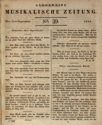 Allgemeine musikalische Zeitung Mittwoch 27. September 1815