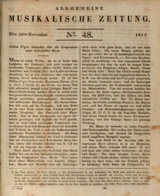 Allgemeine musikalische Zeitung Mittwoch 29. November 1815