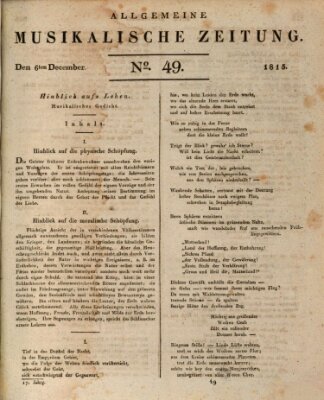 Allgemeine musikalische Zeitung Mittwoch 6. Dezember 1815