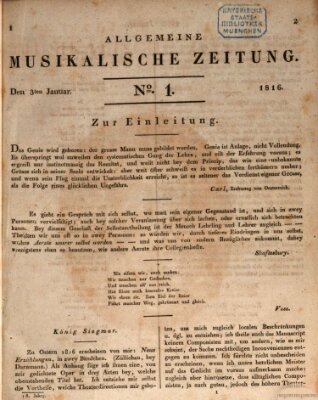 Allgemeine musikalische Zeitung Mittwoch 3. Januar 1816