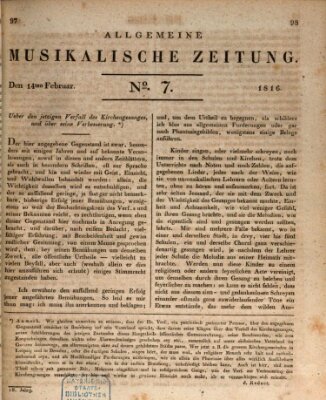 Allgemeine musikalische Zeitung Mittwoch 14. Februar 1816