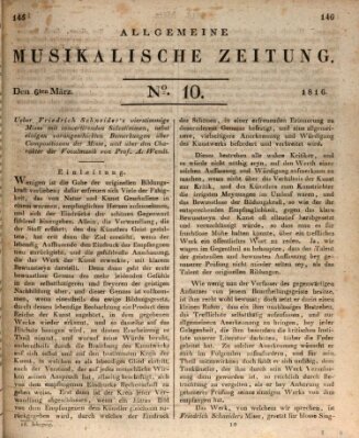 Allgemeine musikalische Zeitung Mittwoch 6. März 1816