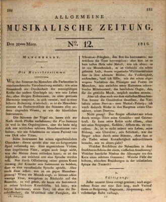 Allgemeine musikalische Zeitung Mittwoch 20. März 1816