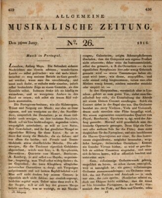 Allgemeine musikalische Zeitung Mittwoch 26. Juni 1816