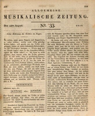 Allgemeine musikalische Zeitung Mittwoch 14. August 1816