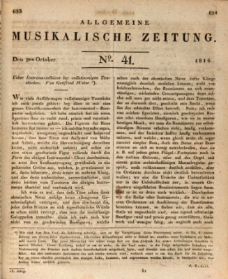 Allgemeine musikalische Zeitung Mittwoch 9. Oktober 1816