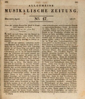 Allgemeine musikalische Zeitung Mittwoch 23. April 1817