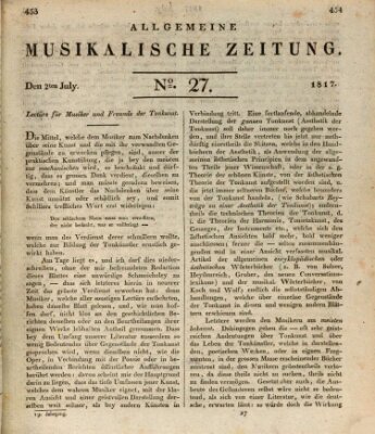 Allgemeine musikalische Zeitung Mittwoch 2. Juli 1817