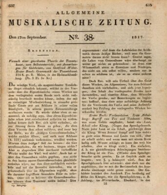 Allgemeine musikalische Zeitung Mittwoch 17. September 1817