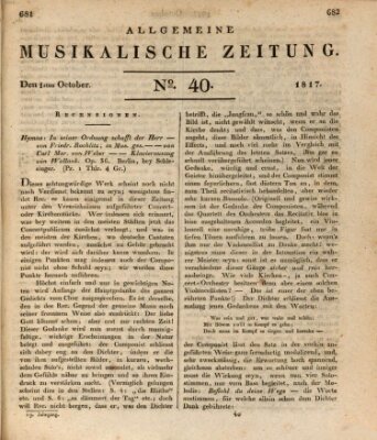 Allgemeine musikalische Zeitung Mittwoch 1. Oktober 1817