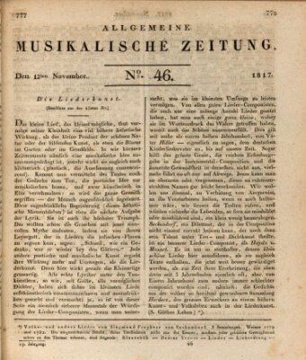 Allgemeine musikalische Zeitung Mittwoch 12. November 1817