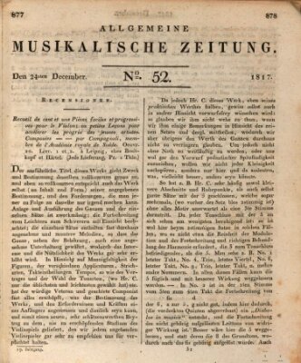 Allgemeine musikalische Zeitung Mittwoch 24. Dezember 1817