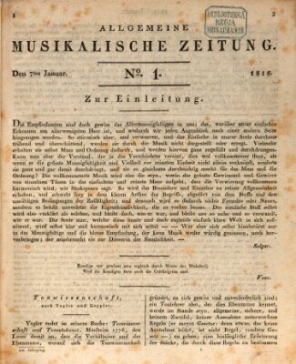 Allgemeine musikalische Zeitung Mittwoch 7. Januar 1818