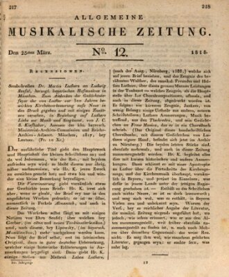 Allgemeine musikalische Zeitung Mittwoch 25. März 1818