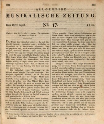 Allgemeine musikalische Zeitung Mittwoch 29. April 1818