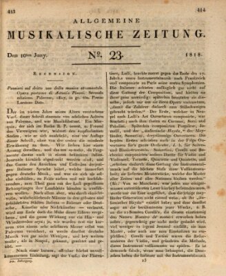 Allgemeine musikalische Zeitung Mittwoch 10. Juni 1818