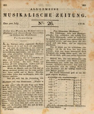 Allgemeine musikalische Zeitung Mittwoch 1. Juli 1818