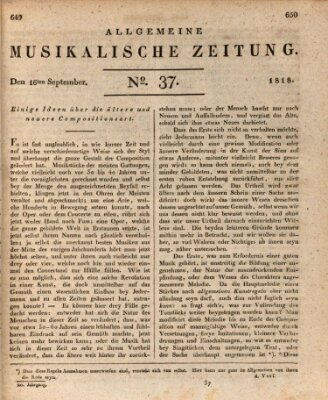 Allgemeine musikalische Zeitung Mittwoch 16. September 1818