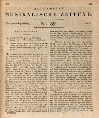 Allgemeine musikalische Zeitung Mittwoch 30. September 1818