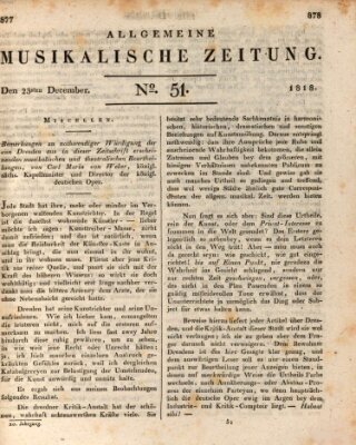 Allgemeine musikalische Zeitung Mittwoch 23. Dezember 1818