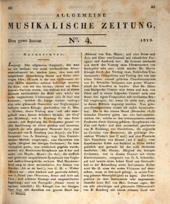 Allgemeine musikalische Zeitung Mittwoch 27. Januar 1819