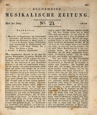 Allgemeine musikalische Zeitung Mittwoch 9. Juni 1819