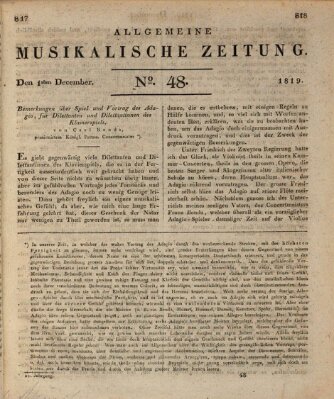 Allgemeine musikalische Zeitung Mittwoch 1. Dezember 1819