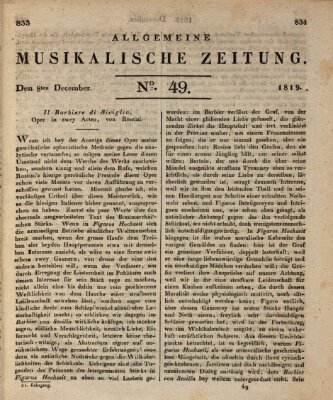 Allgemeine musikalische Zeitung Mittwoch 8. Dezember 1819