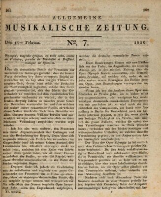 Allgemeine musikalische Zeitung Mittwoch 16. Februar 1820