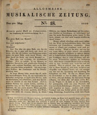 Allgemeine musikalische Zeitung Mittwoch 3. Mai 1820