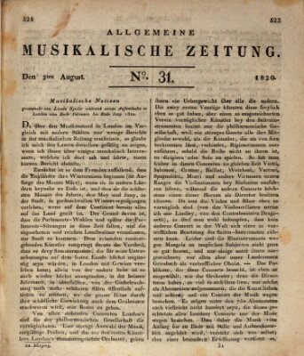 Allgemeine musikalische Zeitung Mittwoch 2. August 1820