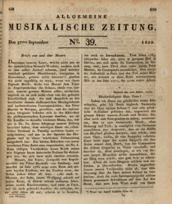 Allgemeine musikalische Zeitung Mittwoch 27. September 1820