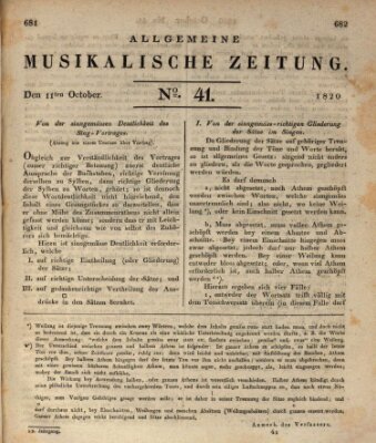 Allgemeine musikalische Zeitung Mittwoch 11. Oktober 1820