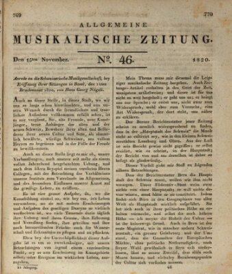 Allgemeine musikalische Zeitung Mittwoch 15. November 1820