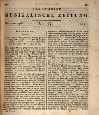 Allgemeine musikalische Zeitung Mittwoch 25. April 1821