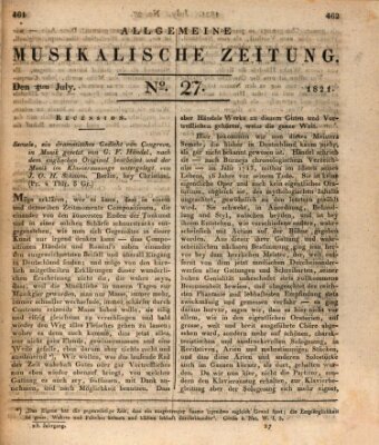 Allgemeine musikalische Zeitung Mittwoch 4. Juli 1821