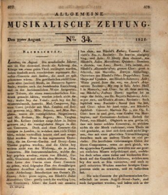 Allgemeine musikalische Zeitung Mittwoch 22. August 1821