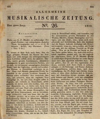 Allgemeine musikalische Zeitung Mittwoch 26. Juni 1822