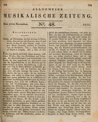 Allgemeine musikalische Zeitung Mittwoch 27. November 1822