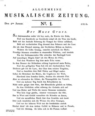 Allgemeine musikalische Zeitung Mittwoch 4. Januar 1826