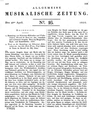 Allgemeine musikalische Zeitung Mittwoch 19. April 1826