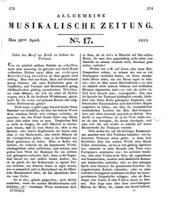 Allgemeine musikalische Zeitung Mittwoch 26. April 1826