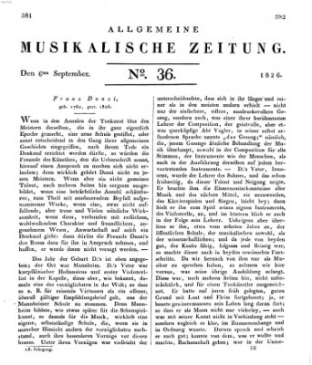 Allgemeine musikalische Zeitung Mittwoch 6. September 1826