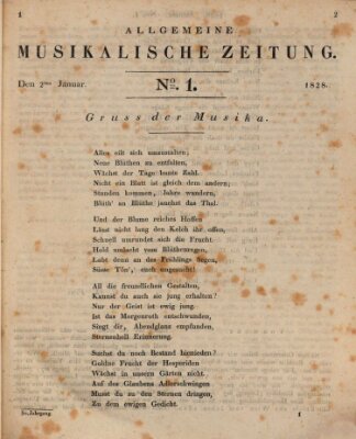 Allgemeine musikalische Zeitung Mittwoch 2. Januar 1828