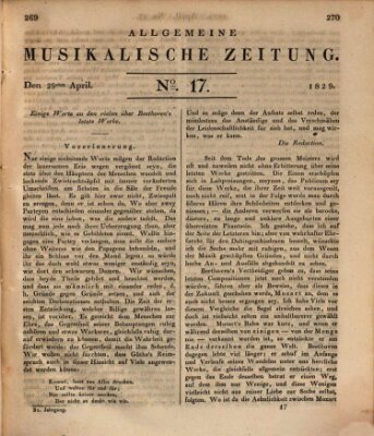 Allgemeine musikalische Zeitung Mittwoch 29. April 1829