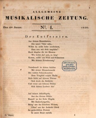 Allgemeine musikalische Zeitung Mittwoch 6. Januar 1830