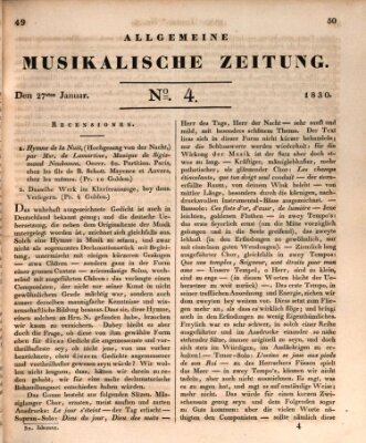 Allgemeine musikalische Zeitung Mittwoch 27. Januar 1830