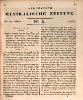 Allgemeine musikalische Zeitung Mittwoch 10. Februar 1830