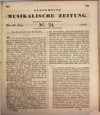 Allgemeine musikalische Zeitung Mittwoch 16. Juni 1830