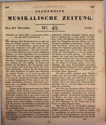 Allgemeine musikalische Zeitung Mittwoch 10. November 1830